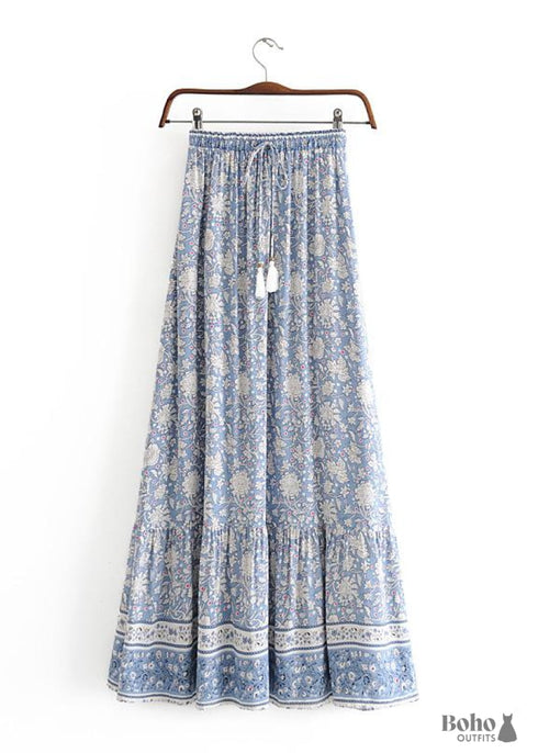 Boho Skirts in Flower Blue Sky For Women