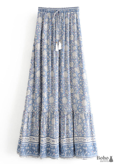 Boho Skirts in Flower Blue Sky For Women
