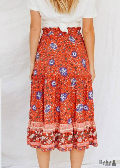 Boho Skirts in Flower in Red and Navy For Women