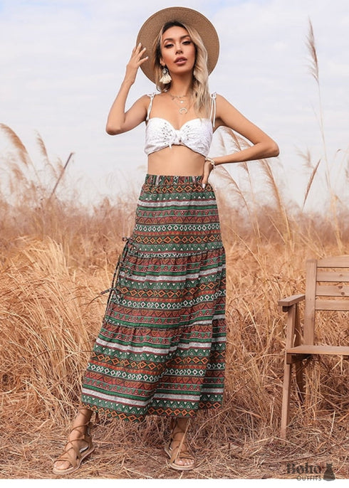 Boho Skirts in Green Herb For Women