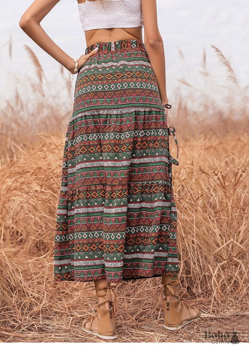 Boho Skirts in Green Herb For Women