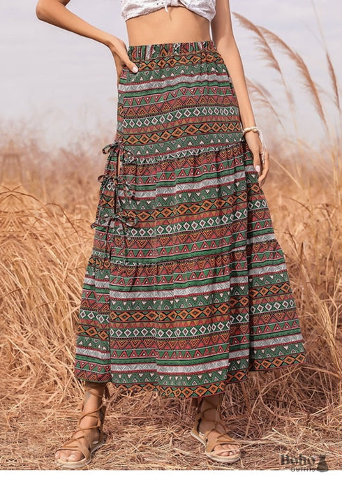 Boho Skirts in Green Herb For Women