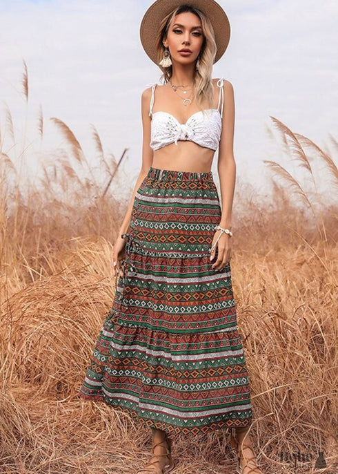 Boho Skirts in Green Herb For Women