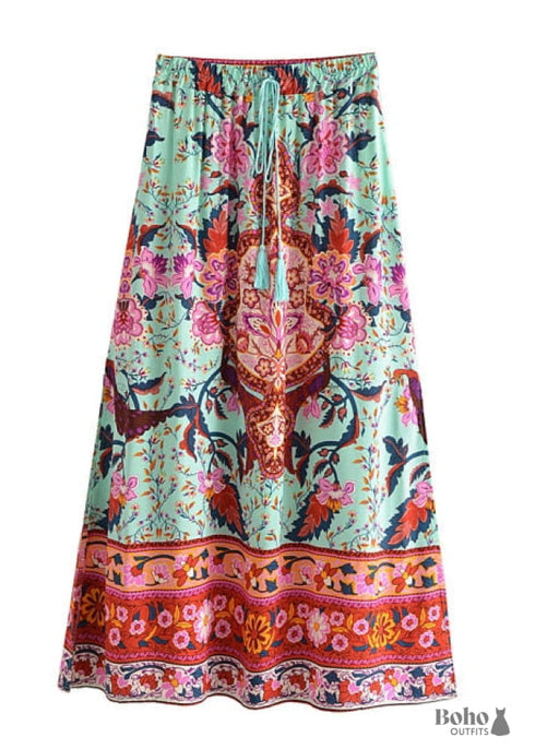 Boho Skirts in Heart Chakra in Green For Women