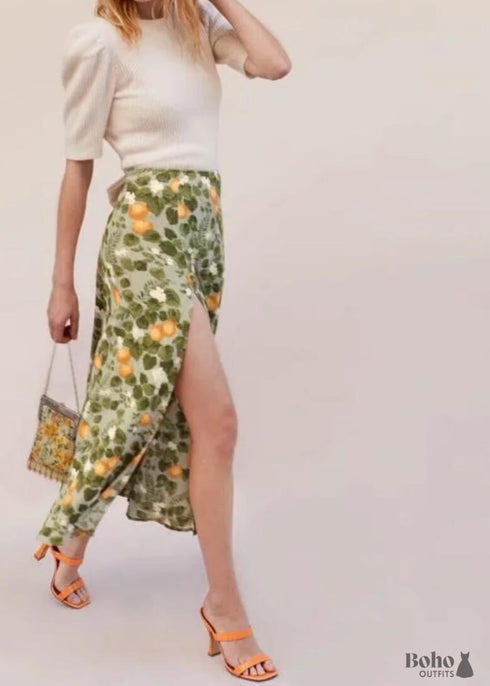 Faldas bohemias en verde jardín Madarin para mujer