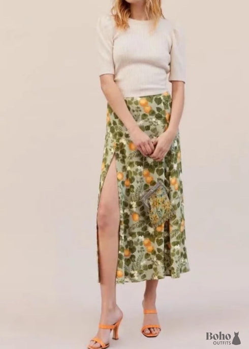 Faldas bohemias en verde jardín Madarin para mujer