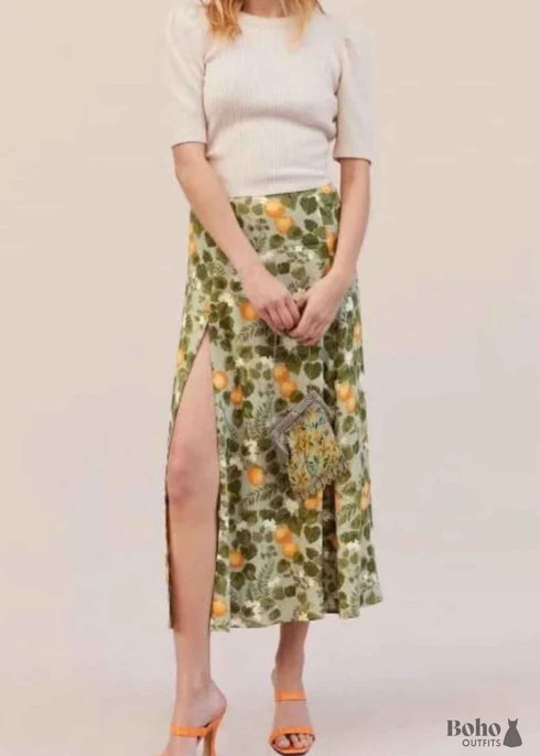 Faldas bohemias en verde jardín Madarin para mujer