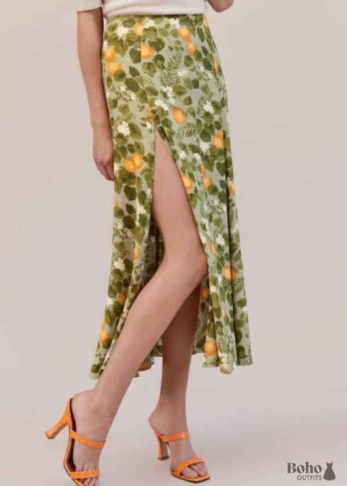 Faldas bohemias en verde jardín Madarin para mujer