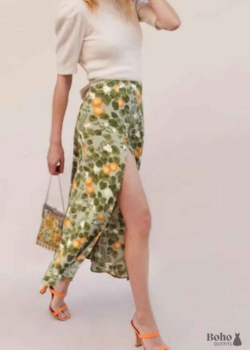 Faldas bohemias en verde jardín Madarin para mujer