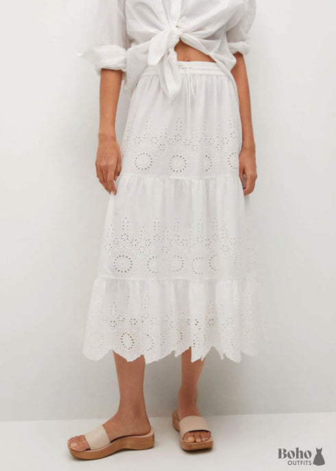 Faldas Boho Mariana en Encaje Blanco, Morado y Negro para Mujer