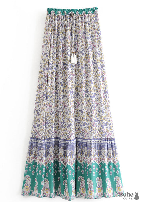 Boho Skirts in Paisley Green For Women