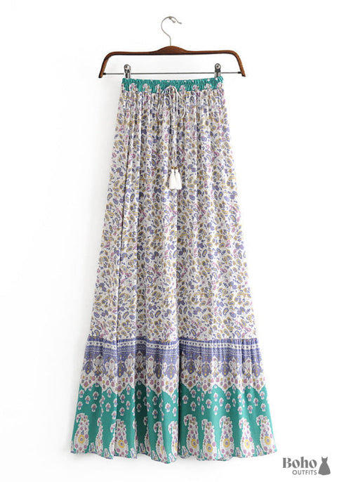 Boho Skirts in Paisley Green For Women