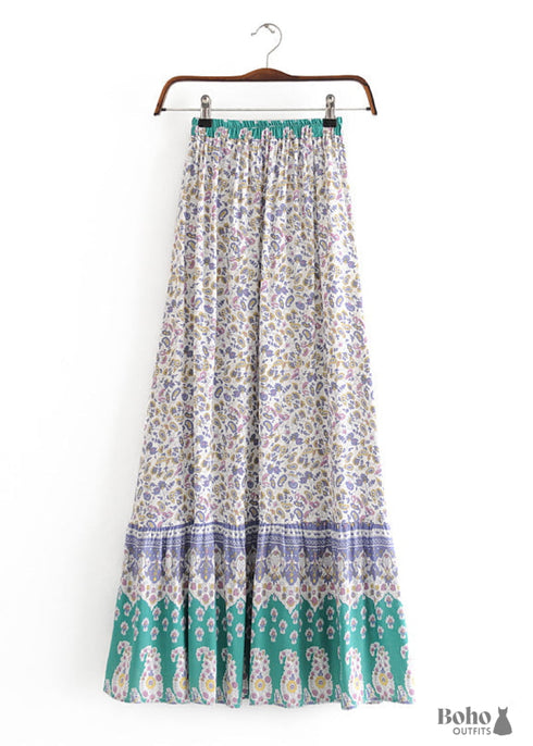 Boho Skirts in Paisley Green For Women