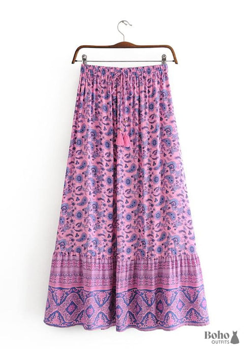 Faldas bohemias con estampado paisley en morado iris para mujer