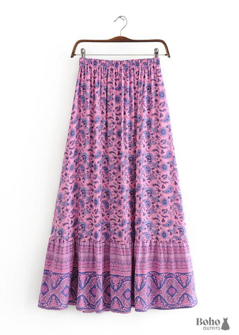 Faldas bohemias con estampado paisley en morado iris para mujer