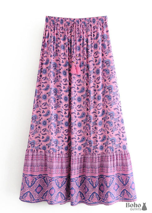 Faldas bohemias con estampado paisley en morado iris para mujer
