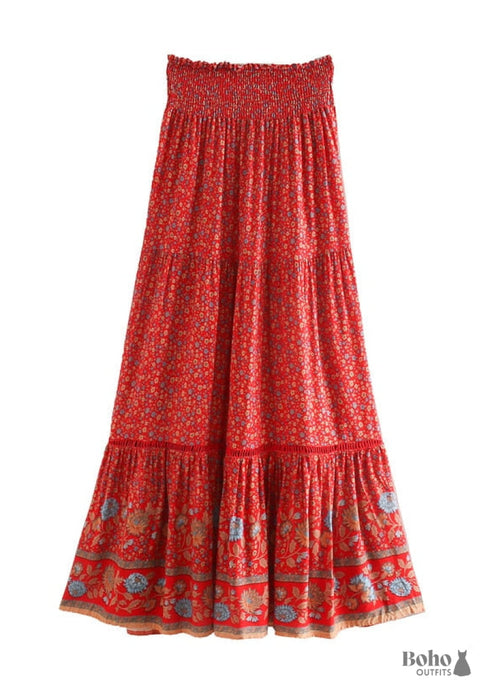 Boho Skirts in Red Crimson For Women