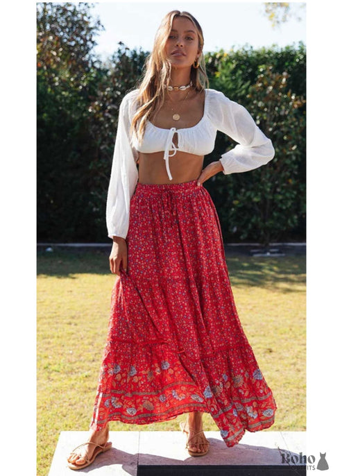 Boho Skirts in Red Crimson For Women