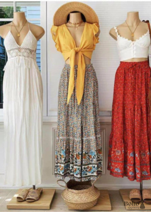 Boho Skirts in Red Crimson For Women