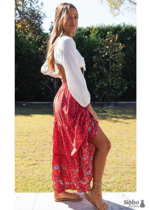 Boho Skirts in Red Crimson For Women