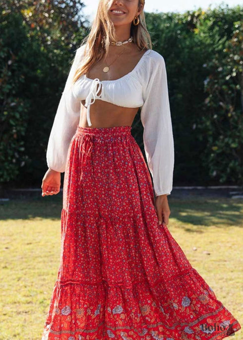 Boho Skirts in Red Crimson For Women