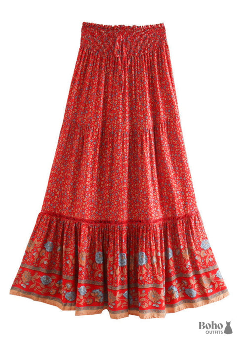 Boho Skirts in Red Crimson For Women