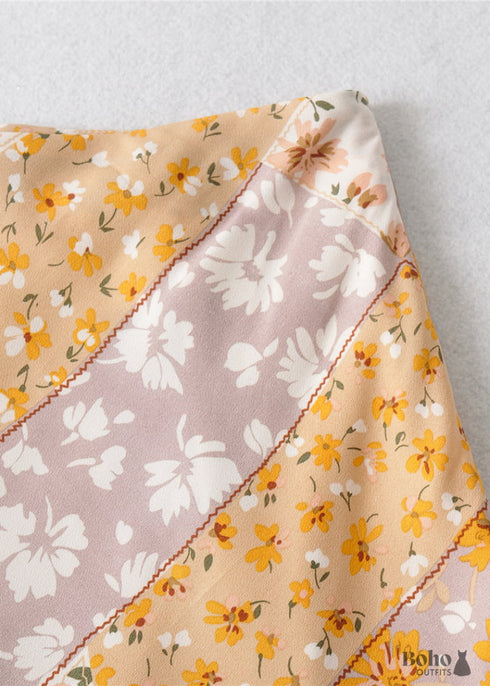 Faldas bohemias en amarillo gypso retro y rosa para mujer