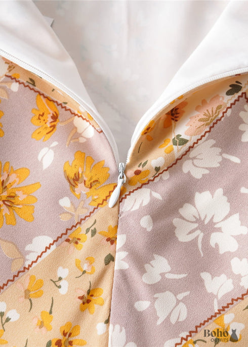 Faldas bohemias en amarillo gypso retro y rosa para mujer