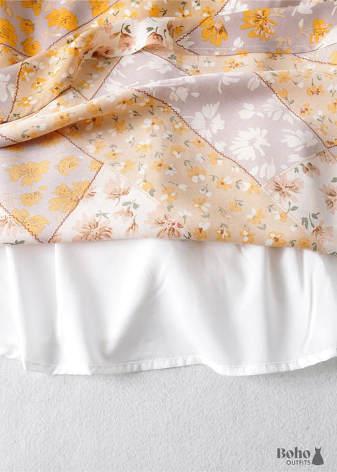 Faldas bohemias en amarillo gypso retro y rosa para mujer