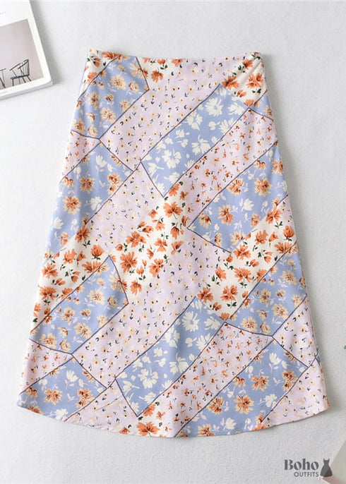 Faldas bohemias en amarillo gypso retro y rosa para mujer