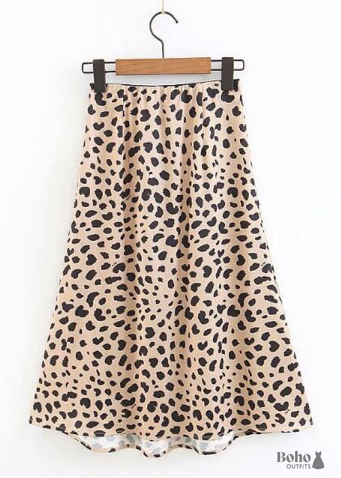 Boho Skirts in Retro Satin Skirt, Paw Black White For Women