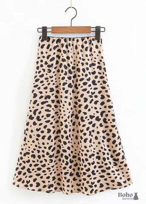 Boho Skirts in Retro Satin Skirt, Paw Black White For Women