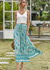 Boho Skirts in Smocked Waist, Bird Garden in Blue For Women