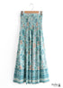 Boho Skirts in Smocked Waist, Bird Garden in Blue For Women