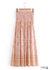 Boho Skirts in Smocked Waist, Bird Garden in Pink Apricot For Women