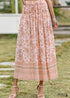 Boho Skirts in Smocked Waist, Bird Garden in Pink Apricot For Women