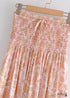 Boho Skirts in Smocked Waist, Bird Garden in Pink Apricot For Women