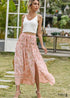Boho Skirts in Smocked Waist, Bird Garden in Pink Apricot For Women