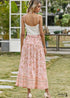 Boho Skirts in Smocked Waist, Bird Garden in Pink Apricot For Women