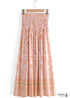 Boho Skirts in Smocked Waist, Bird Garden in Pink Apricot For Women