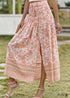 Boho Skirts in Smocked Waist, Bird Garden in Pink Apricot For Women