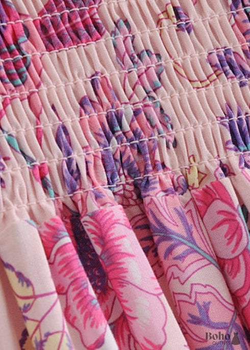 Faldas bohemias con cintura fruncida, estilo Bird Garden en rosa y morado para mujer