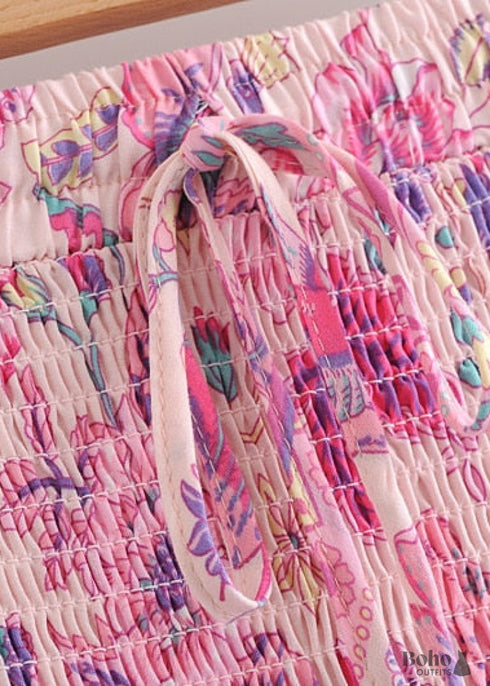 Faldas bohemias con cintura fruncida, estilo Bird Garden en rosa y morado para mujer