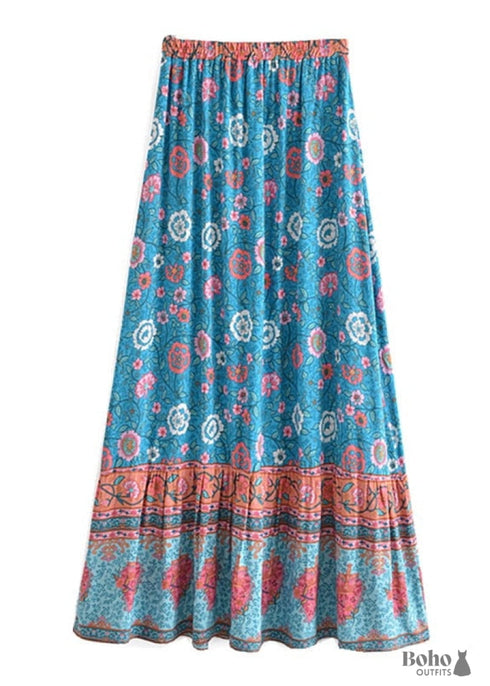 Boho Skirts in Verbena Flower in Blue For Women