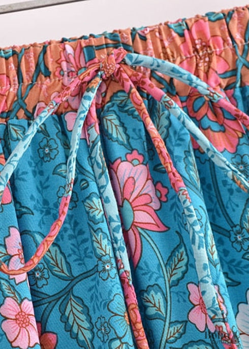 Boho Skirts in Verbena Flower in Blue For Women