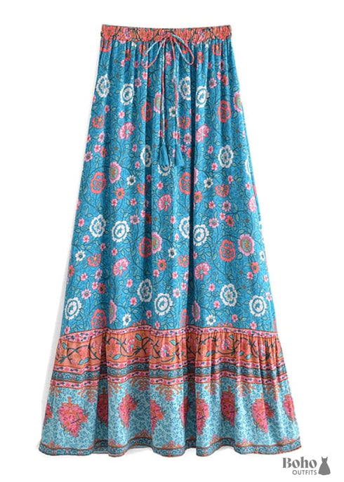 Boho Skirts in Verbena Flower in Blue For Women