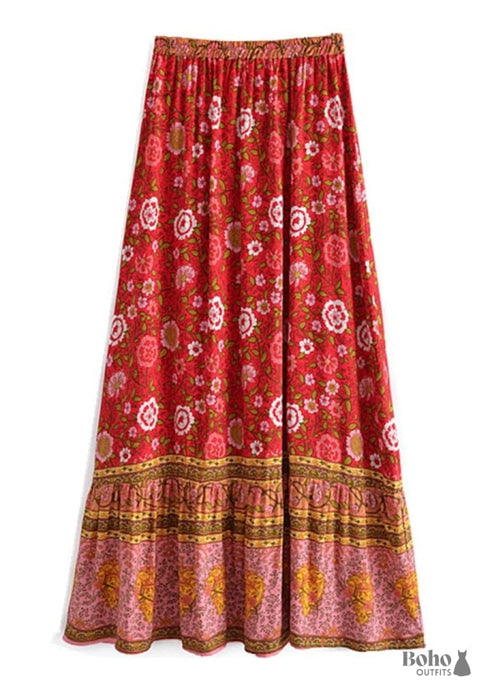 Boho Skirts in Verbena Flower in Red For Women