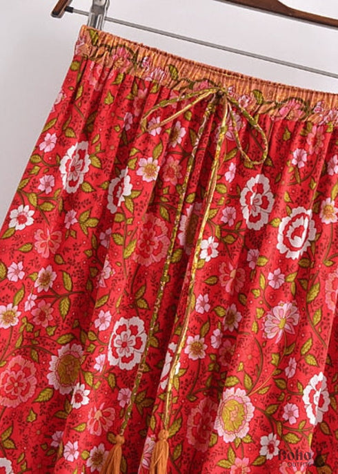 Boho Skirts in Verbena Flower in Red For Women