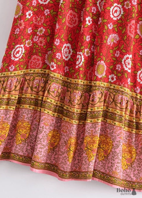 Boho Skirts in Verbena Flower in Red For Women
