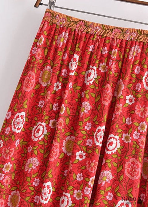 Boho Skirts in Verbena Flower in Red For Women
